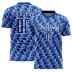 Benutzerdefiniertes Fußballtrikot mit Sublimationsdruck in Königsblau und Weiß Benutzerdefiniertes Fußballtrikot mit Sublimationsdruck in Königsblau und Weiß