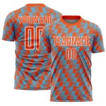 Benutzerdefiniertes orange-himmelblau-weißes Sublimations-Fußballtrikot Benutzerdefiniertes orange-himmelblau-weißes Sublimations-Fußballtrikot