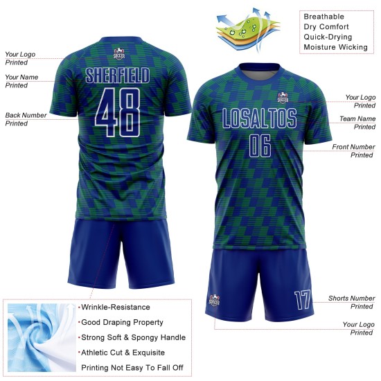 Benutzerdefiniertes Royal Kelly Grün-Weiß Line Sublimation Fußballuniform-Trikot Benutzerdefiniertes Royal Kelly Grün-Weiß Line Sublimation Fußballuniform-Trikot
