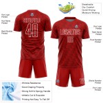 Benutzerdefiniertes Sublimations-Fußballtrikot mit rot-weißer Linie Benutzerdefiniertes Sublimations-Fußballtrikot mit rot-weißer Linie