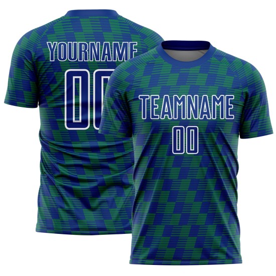 Benutzerdefiniertes Royal Kelly Grün-Weiß Line Sublimation Fußballuniform-Trikot Benutzerdefiniertes Royal Kelly Grün-Weiß Line Sublimation Fußballuniform-Trikot