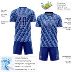 Benutzerdefiniertes Fußballtrikot mit Sublimationsdruck in Königsblau und Weiß Benutzerdefiniertes Fußballtrikot mit Sublimationsdruck in Königsblau und Weiß