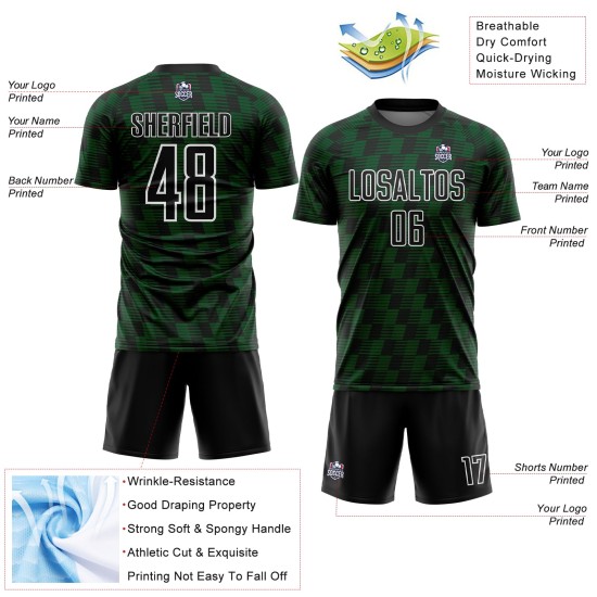Benutzerdefiniertes schwarz-grün-weißes Sublimations-Fußballtrikot Benutzerdefiniertes schwarz-grün-weißes Sublimations-Fußballtrikot