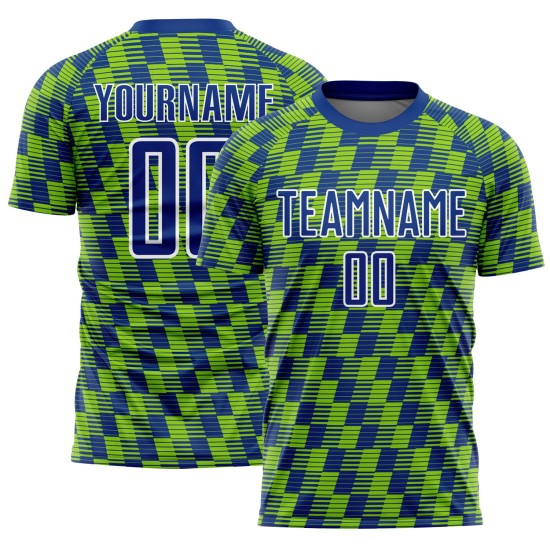 Benutzerdefiniertes Royal Neon Grün-Weiß Line Sublimation Fußballuniform-Trikot Benutzerdefiniertes Royal Neon Grün-Weiß Line Sublimation Fußballuniform-Trikot