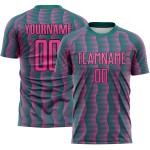 Benutzerdefiniertes blaugrün-rosa-schwarzes geometrisches Sublimations-Fußballuniformtrikot Benutzerdefiniertes blaugrün-rosa-schwarzes geometrisches Sublimations-Fußballuniformtrikot