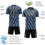 Benutzerdefiniertes schwarz-hellblau-weißes Sublimations-Fußballtrikot Benutzerdefiniertes schwarz-hellblau-weißes Sublimations-Fußballtrikot