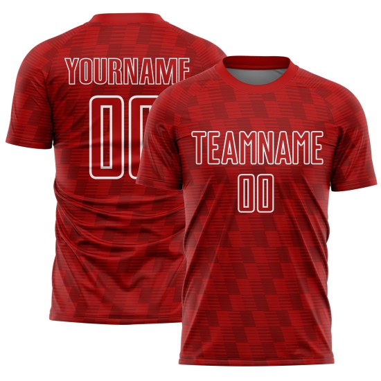 Benutzerdefiniertes Sublimations-Fußballtrikot mit rot-weißer Linie Benutzerdefiniertes Sublimations-Fußballtrikot mit rot-weißer Linie