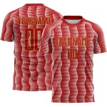 Benutzerdefiniertes rot-altgold-weißes geometrisches Sublimations-Fußballtrikot Benutzerdefiniertes rot-altgold-weißes geometrisches Sublimations-Fußballtrikot
