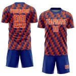 Benutzerdefiniertes Fußballtrikot mit Sublimationsdruck in Königsblau und Weiß Benutzerdefiniertes Fußballtrikot mit Sublimationsdruck in Königsblau und Weiß