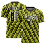 Benutzerdefiniertes Sublimations-Fußballtrikot in Schwarz und Neongelb mit weißer Linie Benutzerdefiniertes Sublimations-Fußballtrikot in Schwarz und Neongelb mit weißer Linie