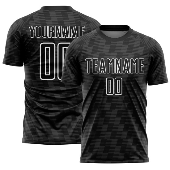 Benutzerdefiniertes Sublimations-Fußballtrikot in Schwarz und Weiß Benutzerdefiniertes Sublimations-Fußballtrikot in Schwarz und Weiß