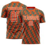 Benutzerdefiniertes orange-blaugrün-weißes Sublimations-Fußballtrikot Benutzerdefiniertes orange-blaugrün-weißes Sublimations-Fußballtrikot