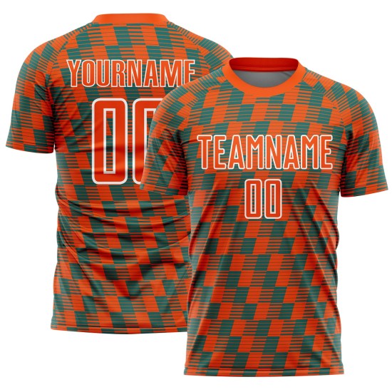 Benutzerdefiniertes orange-blaugrün-weißes Sublimations-Fußballtrikot Benutzerdefiniertes orange-blaugrün-weißes Sublimations-Fußballtrikot