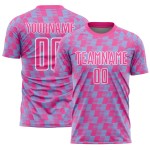 Benutzerdefiniertes rosa hellblau-weißes Sublimations-Fußballtrikot Benutzerdefiniertes rosa hellblau-weißes Sublimations-Fußballtrikot