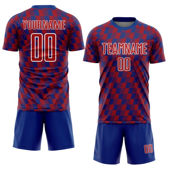 Benutzerdefiniertes Sublimations-Fußballtrikot der Royal Red-White Line Benutzerdefiniertes Sublimations-Fußballtrikot der Royal Red-White Line