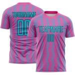 Benutzerdefinierte Pink Lakes Blau-Schwarz Geometrische Form Sublimation Fußball Uniform Trikot Benutzerdefinierte Pink Lakes Blau-Schwarz Geometrische Form Sublimation Fußball Uniform Trikot