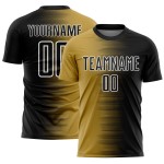 Benutzerdefinierte schwarz alt gold-weiß Gradienten Linie Sublimation Fußball Uniform Trikot Benutzerdefinierte schwarz alt gold-weiß Gradienten Linie Sublimation Fußball Uniform Trikot