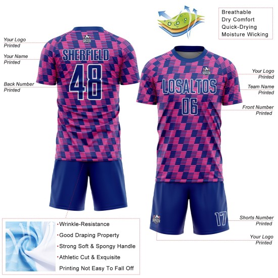 Benutzerdefiniertes Royal Pink-White Line Sublimation Fußballuniform-Trikot Benutzerdefiniertes Royal Pink-White Line Sublimation Fußballuniform-Trikot