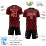 Benutzerdefiniertes schwarz-rot-weißes Sublimations-Fußballtrikot Benutzerdefiniertes schwarz-rot-weißes Sublimations-Fußballtrikot